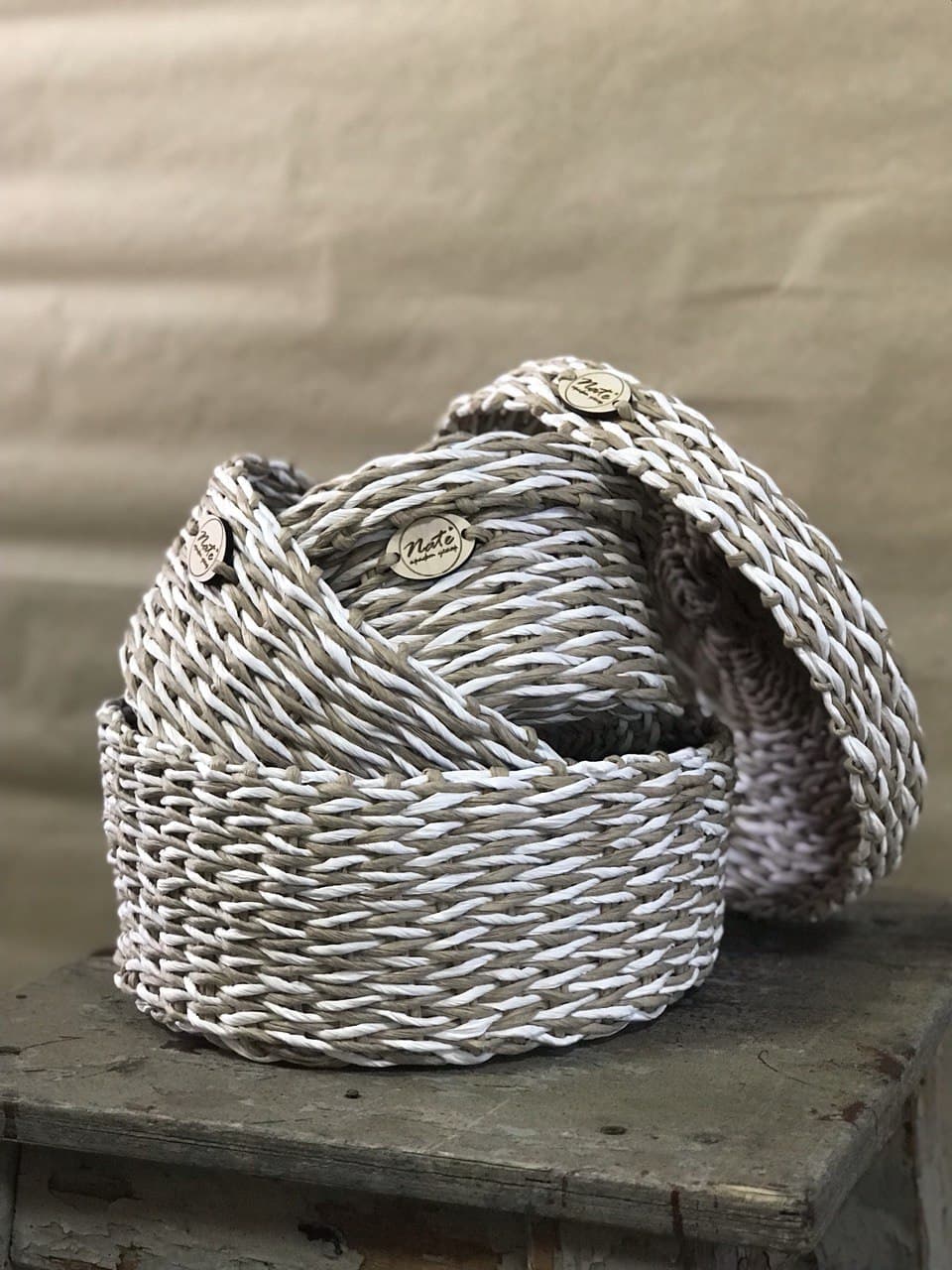 Wicker  round baskets "RONDO mini" with a lid.